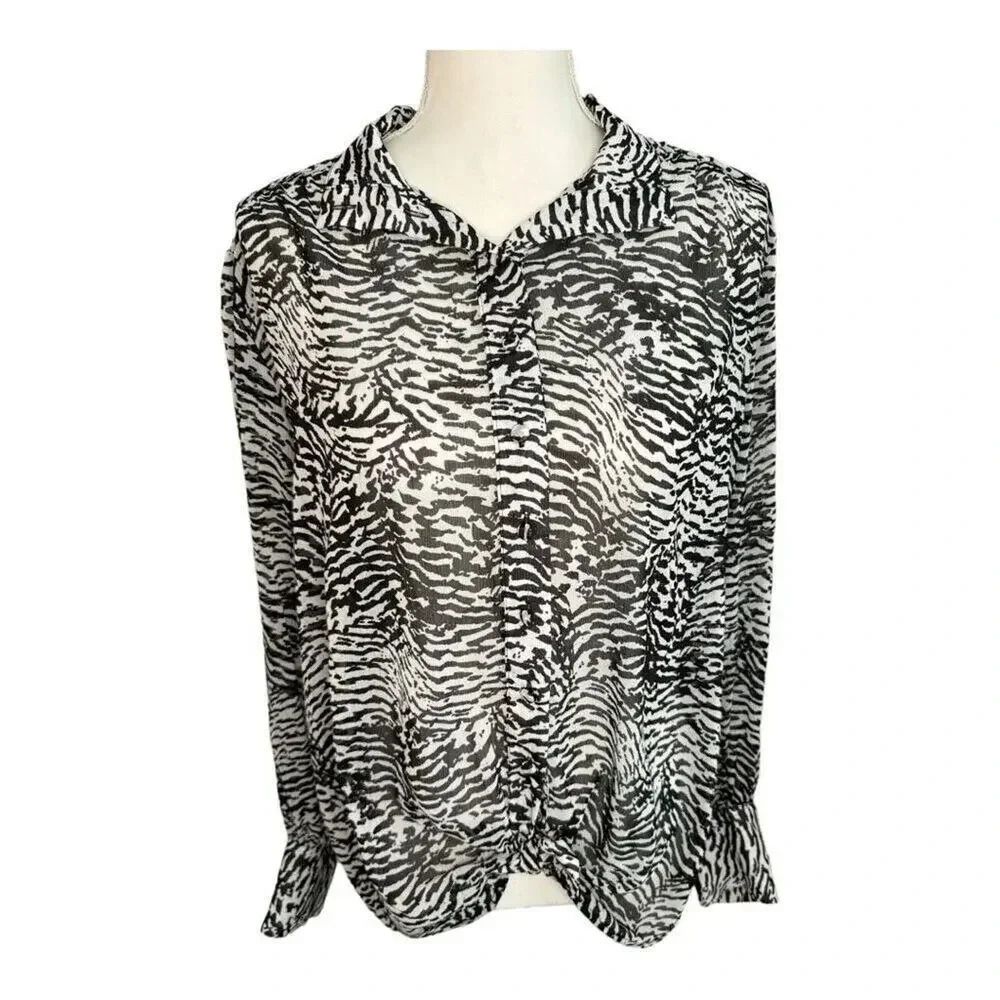 Nine West Women’s Large Black & White Zebra Print Button Down Shirt